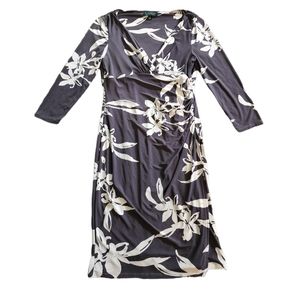 Lauren Ralph Lauren Gray Floral Midi Dress Women's Size 8
